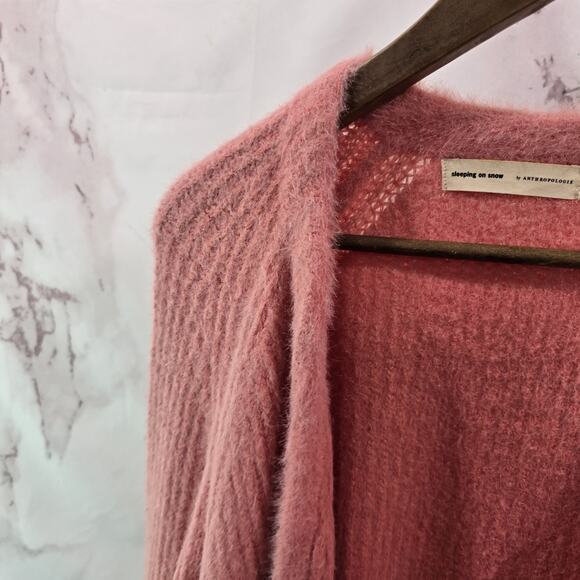 Anthropologie Cardigan Womens Medium Pink Sweater Sleeping Wool Fuzzy Eyelash - Picture 2 of 13